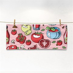 Tomato Seamless Pattern Juicy Tomatoes Food Sauce Ketchup Soup Paste With Fresh Red Vegetables Hand Towel by BangZart