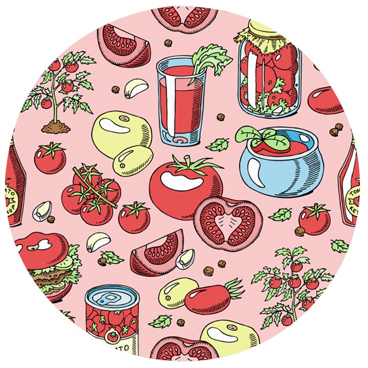 Tomato seamless pattern juicy tomatoes food sauce ketchup soup paste with fresh red vegetables Wooden Bottle Opener (Round)