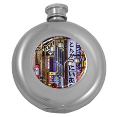 Shinjuku District Urban Night Scene, Tokyo Japan Round Hip Flask (5 Oz) by dflcprintsclothing