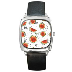 Seamless-background-pattern-with-watermelon-slices Square Metal Watch by BangZart