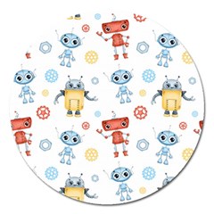 Cute Cartoon Robots Seamless Pattern Magnet 5  (round) by BangZart