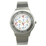 Cute cartoon robots seamless pattern Stainless Steel Watch Front