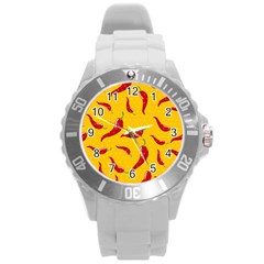 Chili Vegetable Pattern Background Round Plastic Sport Watch (l) by BangZart