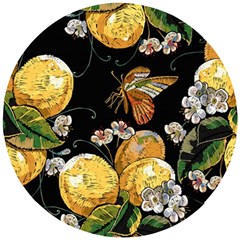 Embroidery Blossoming Lemons Butterfly Seamless Pattern Wooden Puzzle Round by BangZart