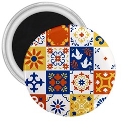 Mexican Talavera Pattern Ceramic Tiles With Flower Leaves Bird Ornaments Traditional Majolica Style 3  Magnets by BangZart