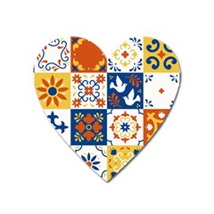 Mexican Talavera Pattern Ceramic Tiles With Flower Leaves Bird Ornaments Traditional Majolica Style Heart Magnet by BangZart