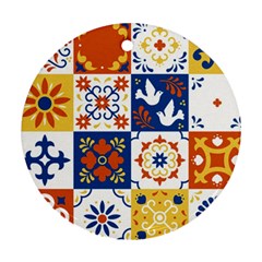 Mexican Talavera Pattern Ceramic Tiles With Flower Leaves Bird Ornaments Traditional Majolica Style Round Ornament (two Sides) by BangZart