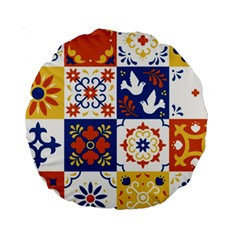 Mexican Talavera Pattern Ceramic Tiles With Flower Leaves Bird Ornaments Traditional Majolica Style Standard 15  Premium Round Cushions by BangZart