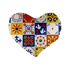 Mexican Talavera Pattern Ceramic Tiles With Flower Leaves Bird Ornaments Traditional Majolica Style Standard 16  Premium Heart Shape Cushions by BangZart