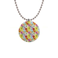 Abstract Flowers And Circle 1  Button Necklace by DinzDas