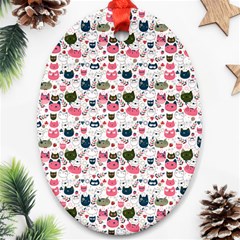 Adorable Seamless Cat Head Pattern01 Oval Ornament (two Sides) by TastefulDesigns