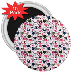 Adorable Seamless Cat Head Pattern01 3  Magnets (10 Pack)  by TastefulDesigns