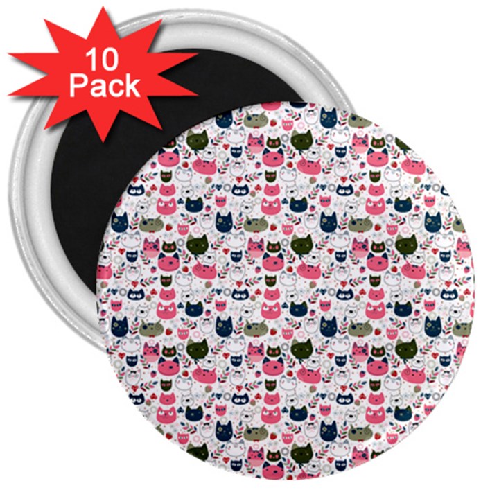 Adorable seamless cat head pattern01 3  Magnets (10 pack) 