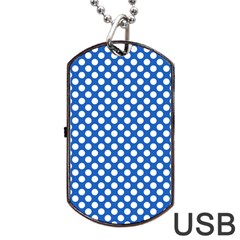 Pastel Blue, White Polka Dots Pattern, Retro, Classic Dotted Theme Dog Tag Usb Flash (two Sides) by Casemiro