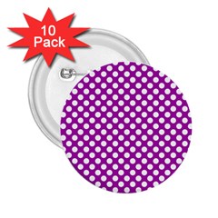 White And Purple, Polka Dots, Retro, Vintage Dotted Pattern 2 25  Buttons (10 Pack)  by Casemiro