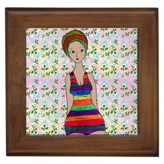 Tan Swimmer Flowerwall Framed Tile by snowwhitegirl