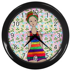 Tan Swimmer Flowerwall Wall Clock (black) by snowwhitegirl