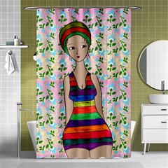 Tan Swimmer Flowerwall Shower Curtain 48  X 72  (small)  by snowwhitegirl