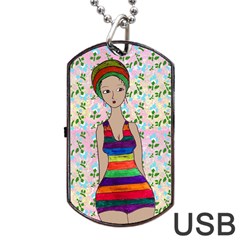 Tan Swimmer Flowerwall Dog Tag Usb Flash (one Side) by snowwhitegirl