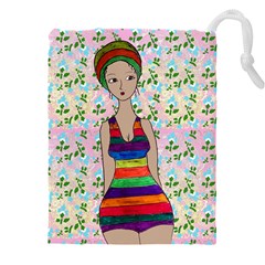 Tan Swimmer Flowerwall Drawstring Pouch (4xl) by snowwhitegirl