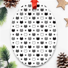 Kitten Head Paw Footprint Seamless Pattern 1 Ornament (oval) by TastefulDesigns