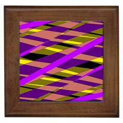 Abstract Geometric Blocks, Yellow, Orange, Purple Triangles, Modern Design Framed Tile by Casemiro