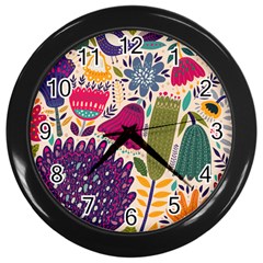 Spring Pattern Wall Clock (black) by designsbymallika