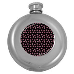 Peach Purple Daisy Flower Black Round Hip Flask (5 Oz) by snowwhitegirl