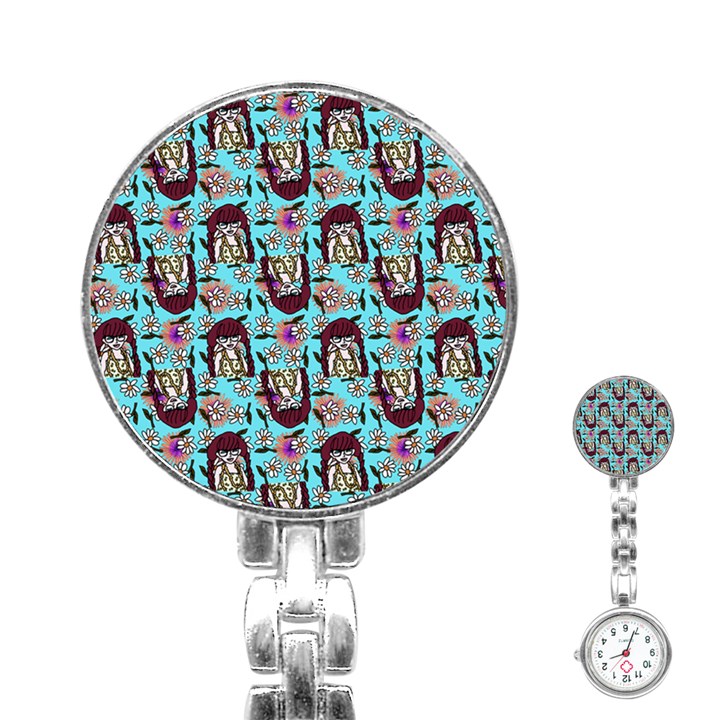 Braids Doll Daisies Blue Stainless Steel Nurses Watch