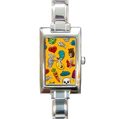 Graffiti Characters Seamless Ornament Rectangle Italian Charm Watch by Amaryn4rt