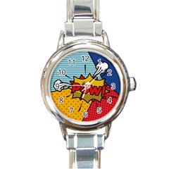 Pow Word Pop Art Style Expression Vector Round Italian Charm Watch by Amaryn4rt