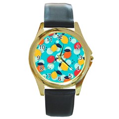 Pop Art Style Citrus Seamless Pattern Round Gold Metal Watch by Amaryn4rt