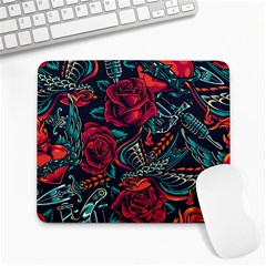 Vintage Flash Tattoos Designs Seamless Pattern Large Mousepads by Amaryn4rt