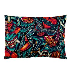 Vintage Tattoos Colorful Seamless Pattern Pillow Case by Amaryn4rt