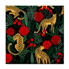 Seamless-pattern-with-leopards-and-roses-vector Tile Coaster by Sobalvarro