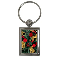 Seamless-pattern-with-leopards-and-roses-vector Key Chain (rectangle) by Sobalvarro