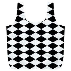 Black And White Rhombus Full Print Recycle Bag (xl) by ElenaIndolfiStyle