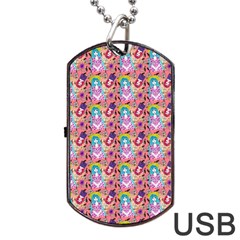 Blue Haired Girl Pattern Pink Dog Tag Usb Flash (two Sides) by snowwhitegirl