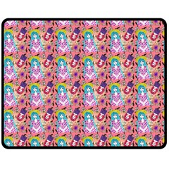 Blue Haired Girl Pattern Pink Double Sided Fleece Blanket (medium)  by snowwhitegirl