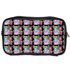 Blue Haired Girl Pattern Black Toiletries Bag (two Sides) by snowwhitegirl