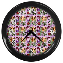 Purple Glasses Girl Pattern Lilac Wall Clock (black) by snowwhitegirl