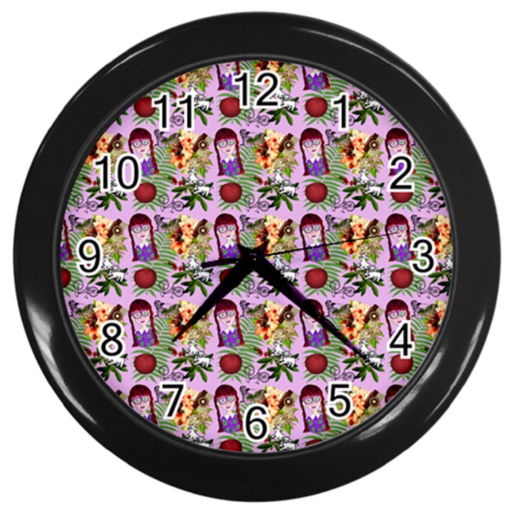 Purple Glasses Girl Pattern Lilac Wall Clock (Black)