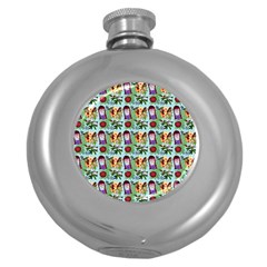 Purple Glasses Girl Pattern Blue Round Hip Flask (5 Oz) by snowwhitegirl