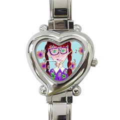 Purple Glasses Girl Wall Heart Italian Charm Watch by snowwhitegirl