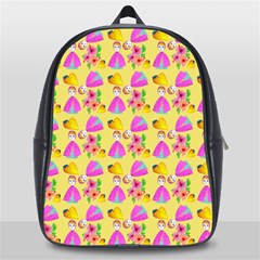 Girl With Hood Cape Heart Lemon Pattern Yellow School Bag (large) by snowwhitegirl