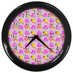 Girl With Hood Cape Heart Lemon Pattern Lilac Wall Clock (Black) Front