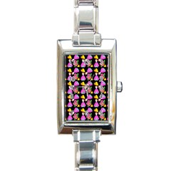 Girl With Hood Cape Heart Lemon Pattern Black Rectangle Italian Charm Watch by snowwhitegirl