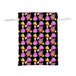 Girl With Hood Cape Heart Lemon Pattern Black Lightweight Drawstring Pouch (L) Back