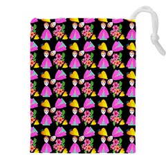 Girl With Hood Cape Heart Lemon Pattern Black Drawstring Pouch (4xl) by snowwhitegirl