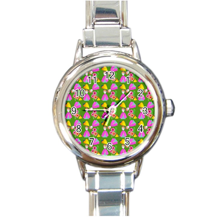 Girl With Hood Cape Heart Lemon Pattern Green Round Italian Charm Watch